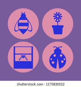 Flower vector icons set. with ladybug, wedding ring, bee and flower pot in set