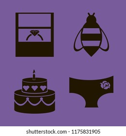 Flower vector icons set. with panties rose, wedding ring, bee and cake in set