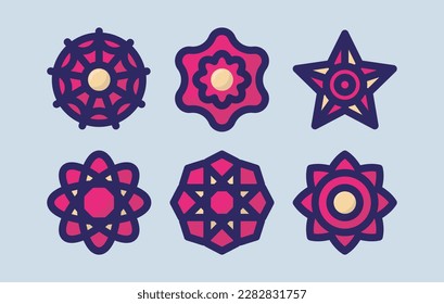 Flower vector icons. Set of pink and yellow Flower icons