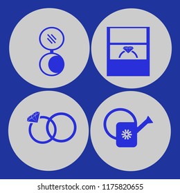 Flower vector icons set. with wedding ring, pocket mirror, wedding rings and watering can in set