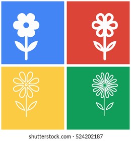 Flower vector icons set. White illustration isolated for graphic and web design.
