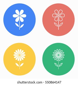 Flower vector icons set. White illustration isolated for graphic and web design.