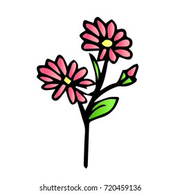 Flower vector illustration. Birthday card. Doodle style. Design icon, print, logo, poster, symbol, decor, textile, paper