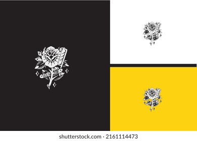 floraler Vektorgrafik, schwarz-weiß