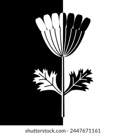 Flower vector illustration. Black and white flash card with high contrast for printed products.