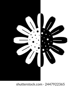 Flower vector illustration. Black and white flash card with high contrast for printed products.