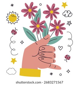 Ilustração de vetor de flor. Design mínimo plano. Ilustração editável para web, móvel, impressão