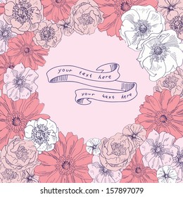 Flower vector Illustration, floral frame with label