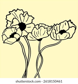 Vektorgrafik mit Blumen. einzeln auf gelbem Hintergrund. Gliederungsstil. handgezeichnet