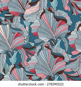 Flower vector illustration. Line art. Seamless floral pattern.