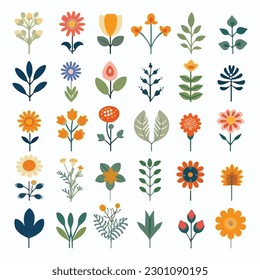 Flower Vector Illustration Set flat Floral style spring nature plant collection art flora simple leaf designs