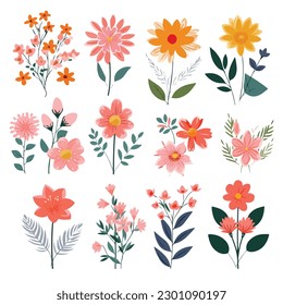 Flower Vector Illustration Set flat Floral style spring nature plant collection art flora simple leaf designs