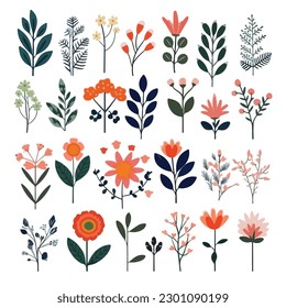 Flower Vector Illustration Set flat Floral style spring nature plant collection art flora simple leaf designs