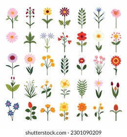 Flower Vector Illustration Set flat Floral style spring nature plant collection art flora simple leaf designs