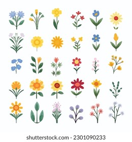 Flower Vector Illustration Set flat Floral style spring nature plant collection art flora simple leaf designs