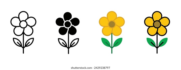 Flower Vector Illustration Set. Flourishing Nature's Sign Suitable for Apps and Websites UI Design.