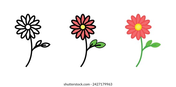 Flower Vector Illustration Set. Sunflower Bloom and petal sign suitable for apps and websites UI design.