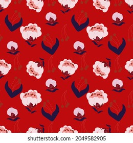 Flower Vector ilustration seamless patern with red background.Great for textile,fabric,wrapping paper,and any print.