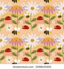  Flower vector ilustration seamless patern.Pink background.Great for textile,fabric,wrapping paper,and any print.