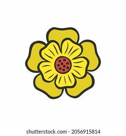 flower vector image. single flower without leaves and stems with yellow color and red center. can be used as a logo, symbol or for web elements, for decoration and other purposes, color can be edited