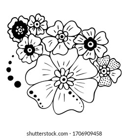 flor, vector, aislado, garabato, ilustración, negro, blanco, boceto, mano, dibujado, dibujo, diseño, elemento, objeto, gráfico, colorido, libro, chica, página, fiesta, cumpleaños, carta, juego, aplicación, boda, p