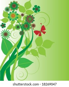 Flower vector with leaves, flowers and butterfly