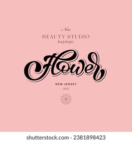 Flower vector lettering illustration, template for elegant premium logotype