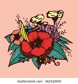 Flower vector line art image colored.