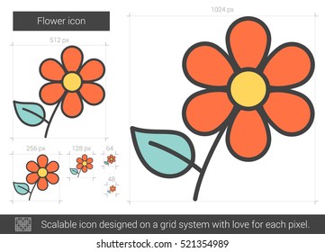 Flower vector line icon isolated on white background. Flower line icon for infographic, website or app. Scalable icon designed on a grid system.