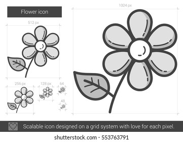 Flower vector line icon isolated on white background. Flower line icon for infographic, website or app. Scalable icon designed on a grid system.