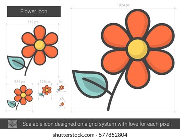 Flower vector line icon isolated on white background. Flower line icon for infographic, website or app. Scalable icon designed on a grid system.