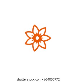 Flower Vector Linear Nature Logo. Orange Line Art Summer Sun. Outline Garden Abstract Symbol.