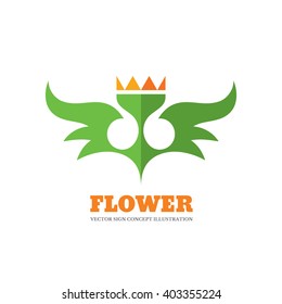 Flower vector logo concept illustration in flat style for corporate identity. Nature floral leaves sign. Organic product. Design element. 