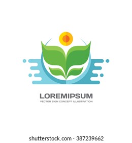 Flower - vector logo in flat style design. Flower with leaves concept illustration. Organic product. Nature sign. Ecology symbol. 