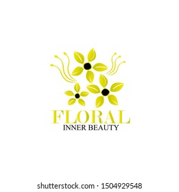flower vector logo with gold color and floral style in beautiful symbol