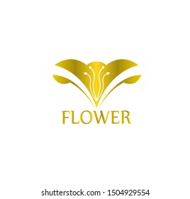 flower vector logo with gold color and floral style in beautiful symbol