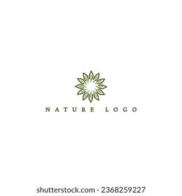 Flower vector logo Linear leaf floral logotype Eco sign. Abstract nature logo design in green color isolated on a white Background applied for Cosmetics and Beauty logo design inspiration template