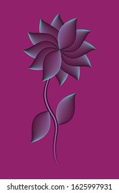 Flower vector made with linocut blend effect techique.  purple background decorative design.
