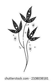 Flower vector. Magic boho floral line tattoo. Mystic hand drawn geometric illustration. Bohemian design. Esoteric logo icon with star leaves background. Abstract astrologic  beautiful plant flower