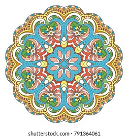 Flower vector mandala. Oriental circle pattern, coloring illustration. Islam, turkish, pakistan, indian, chinese, arabic, ottoman ornate motif