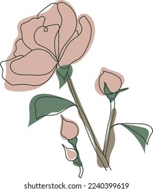 Flor vectorial de una línea de arte. Monolina de dibujo de contorno minimalista. Pintura continua de línea para banner, diseño de libros, ilustración web. Flores de rosas