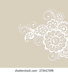 Flower vector ornament frame. White flower frame, lace ornament.
