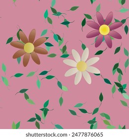 Vector de flores, flor de patrón, diseño de fondo, flores de primavera, diseño floral, verano de fondo, Vector de adorno, textura sin costuras, Vector de hojas, forma de hoja, ramo de flores