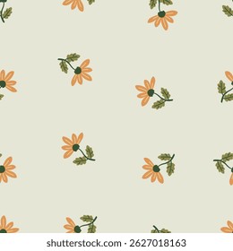 Flower vector pattern, seamless repeating background, flat illustration. Preppy floral bouquet with icons, wallpaper design for cards, fabric, wrapping, textiles, wallpaper, and stationery.