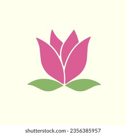 The flower vector in pink and two leaves of green, about beauty, Women and beauty