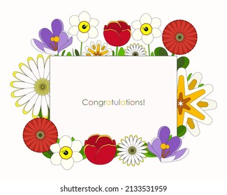 Tarjeta postal o plantilla de invitación para vector de flor, ilustración vectorial con flores diferentes, fondo de flor vectorial