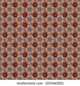 Flower vector seamless pattern with assorted plants in orange and black. Vintage pro-vance style.