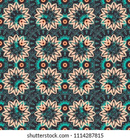 Flower vector seamless pattern with assorted plants in beige, blue and brown. Vintage pro-vance style.