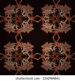 Flower vector seamless pattern with assorted plants. Vintage pro-vance style in orange, beige and black colors.