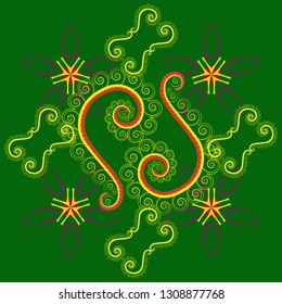 Flower vector seamless pattern with assorted plants. Vintage pro-vance style in yellow, green and purple colors.